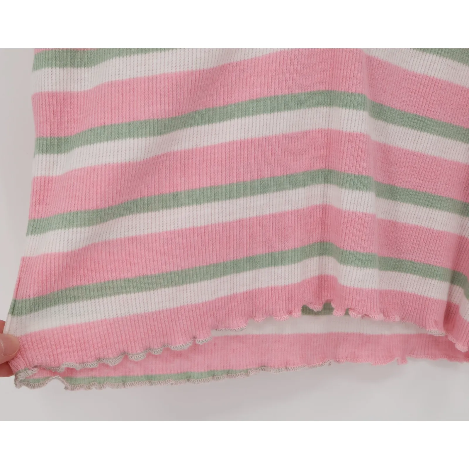 Y2K Preppy‎ Polo Crop Top Pink Green Striped Ribbed 90s Soft Girl Pastel Size L Size L - Image 4
