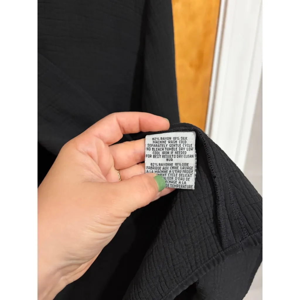 Eileen Fisher Black Crinkle Silk Rayon Jacket Mandarin Collar Size XL - Image 3