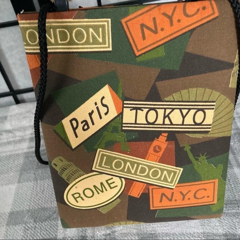 RARE Prezzo World Traveler Beaded London NYC Tokyo Rome Handbag Tote Purse Red - Image 6