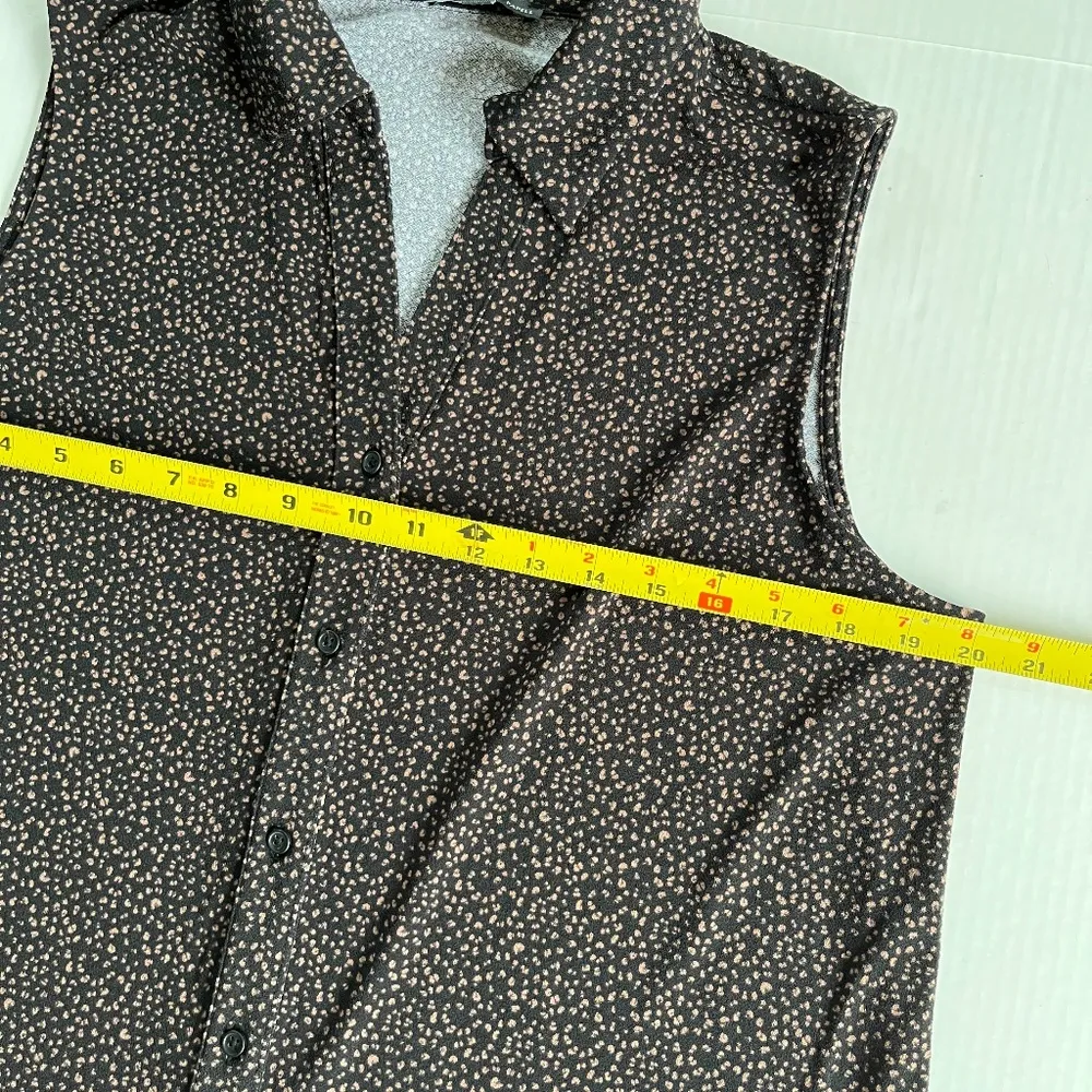 Adrianna Papell Sz L Tank Top Stretch‎ V Neck Blouse Black Button Down Tie Waist - Image 6