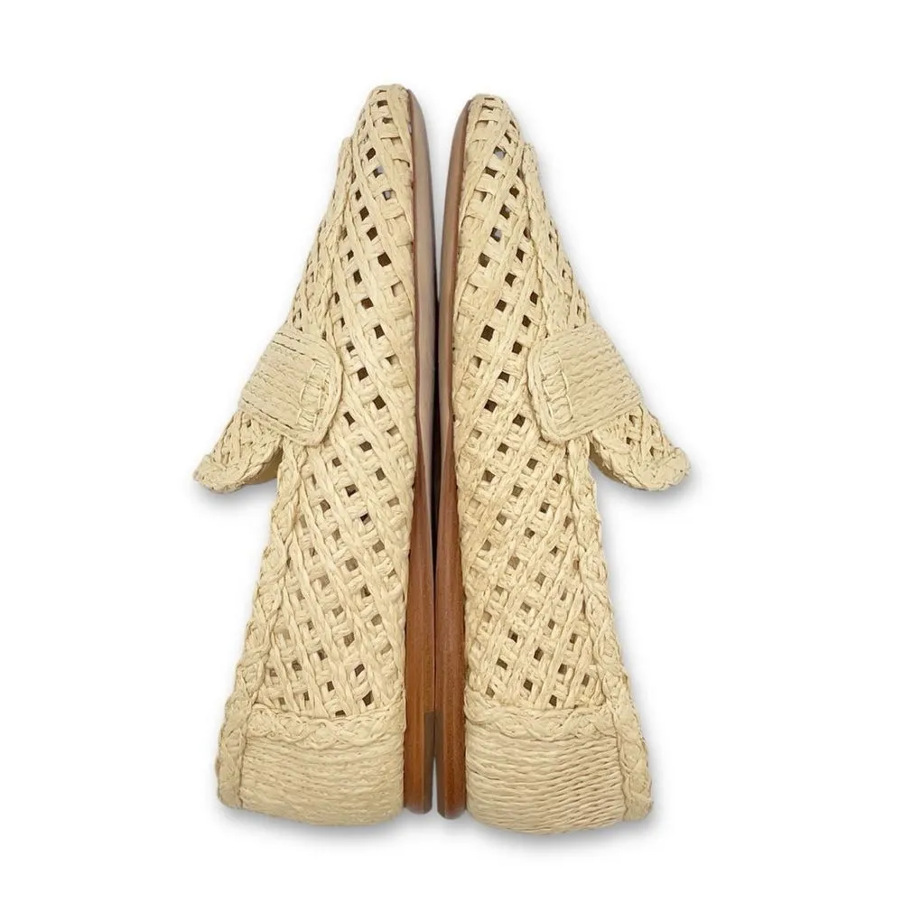 Vince Davis Raffia Loafer Size 6.5 Woven Flat Slip On Natural Beige Summer Shoe - Image 9