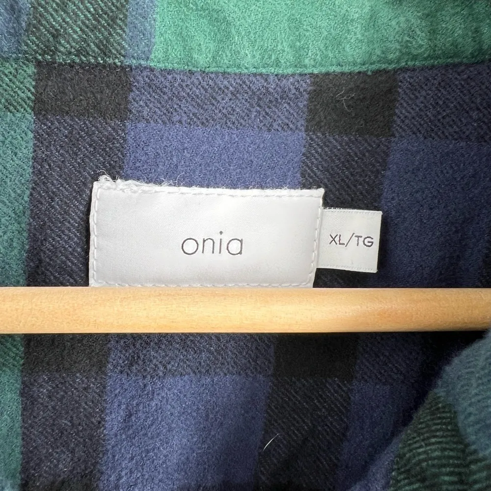 Onia Womens Shirt Green Button Up Plaid Long Sleeve Flannel Soft Collared XL - Image 4