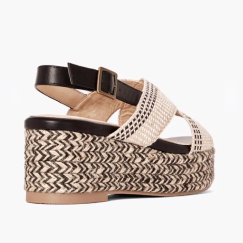 New Just Fab Black Tan Aura Woven X Platform Espadrille Wedge Sandals. Size 8 - Image 4