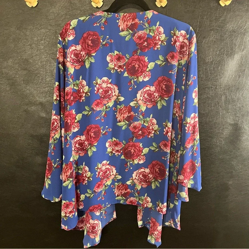 Pioneer Woman Blue Floral Shark Bite Kimono‎ Size L/XL Size L - Image 2