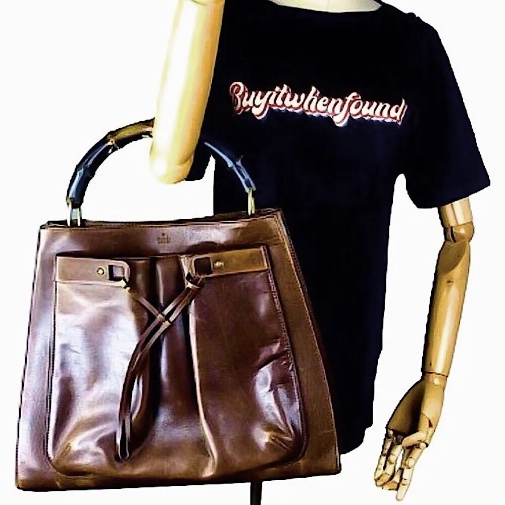 RARE GUCCI Oversized Bamboo Brown Leather Tall Shopper Tote Shoulder Bag COA - Image 16