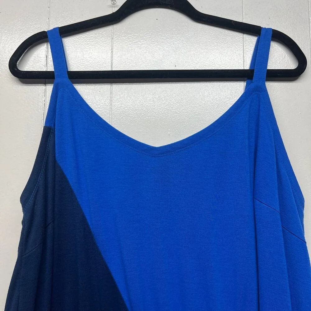 +Plus Moda Womens Maxi Dress 3X Colorblock Beachy Summer Vacation Cruise Coastal Blue - Image 3