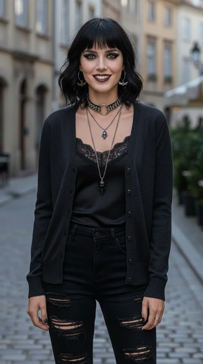 Pamela Dennis Women’s Small Black Semi Fitted Skull Buttons Cardigan Gray - Image 1