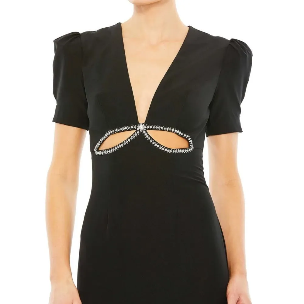 NWT Mac Duggal Ieena Puff Sleeve Black Cut Out Gown Dress 6 2630 - Image 6