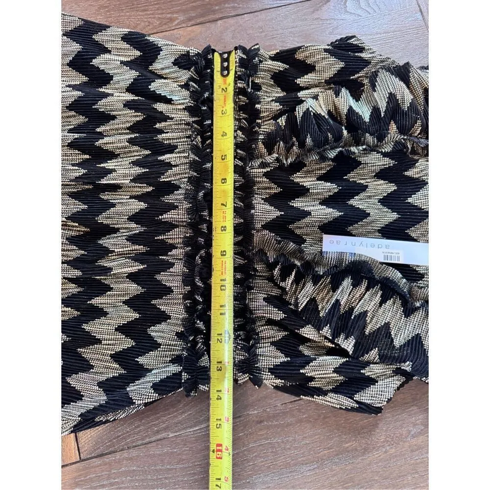 NWT Adelyn Rae Agatha Metallic Pleated Chevron Black Gold Shiny Ruffle Dress siz - Image 9