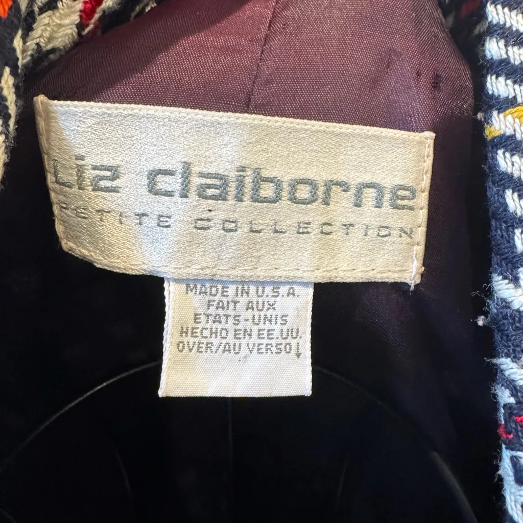 Liz Claiborne Petite Women Sz 8 Blazer Plaid Navy Blue Lined Long Sleeve Jacket - Image 7