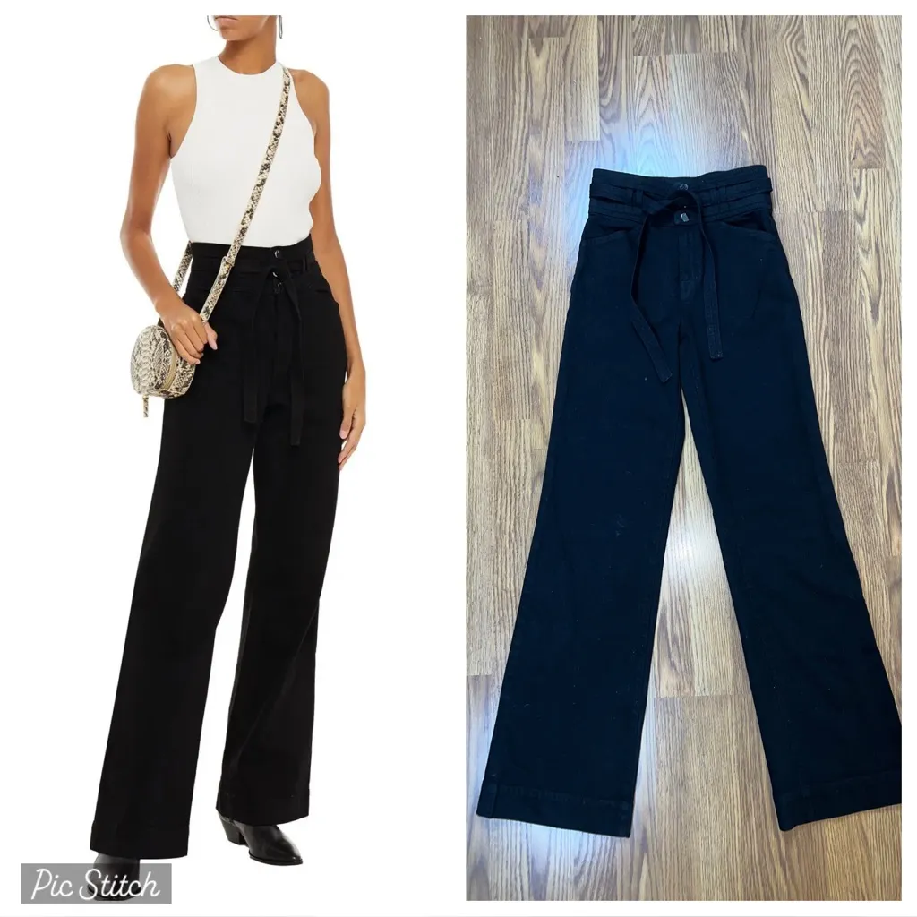 Gorgeous New J Brand Sukey High Rise Wide Leg Tie Waist Black Denim Jeans! - Image 2