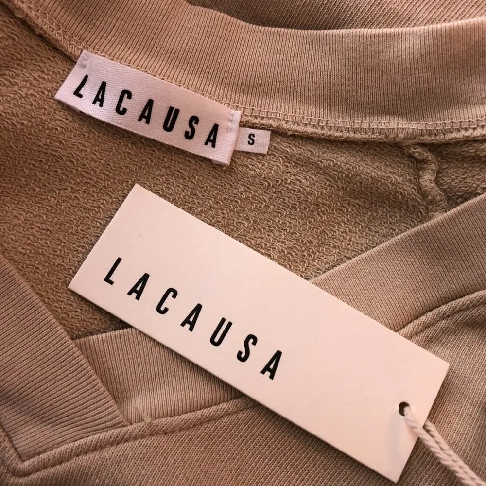 Lacausa Womens Cyrus Raglan Sweatshirt Lightweight Terry Organic Cotton Beige S - Image 5