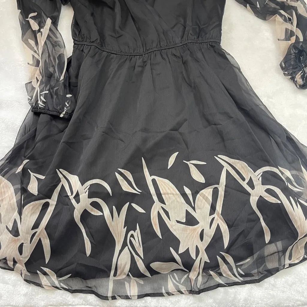 CUPSHE Floral Print Chiffon Mini Dress Women's Medium Long Sleeves Black‎ NEW - Image 10