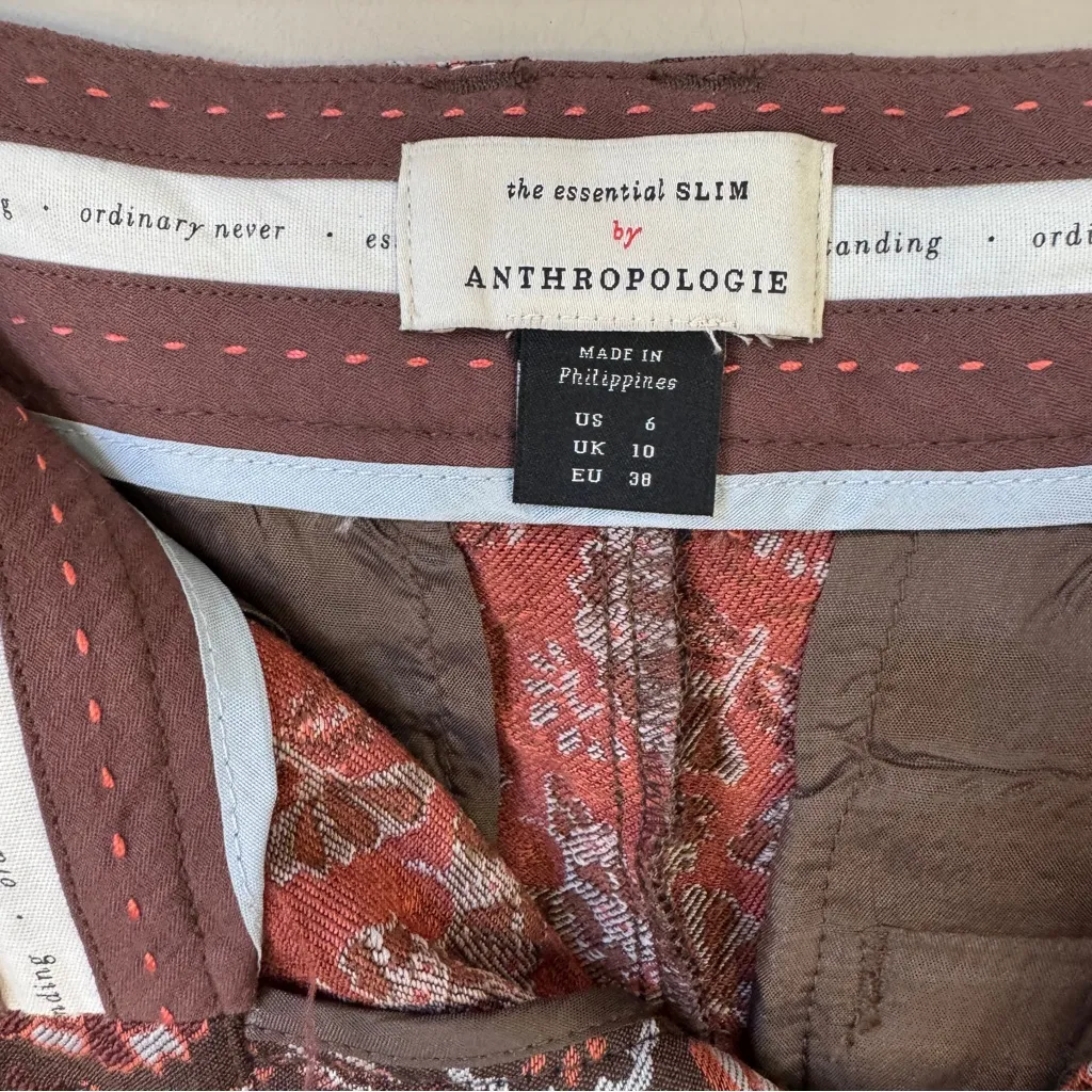 NWT Anthropologie The Essential Slim Straight Trousers  Brown Brocade Print sz 6 - Image 7