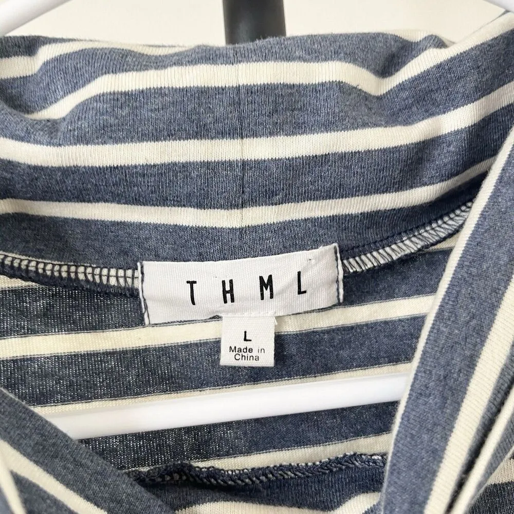 THML Womens Size L Black/White Stripe Tan Faux Suede Knit Tank Dress - Image 3