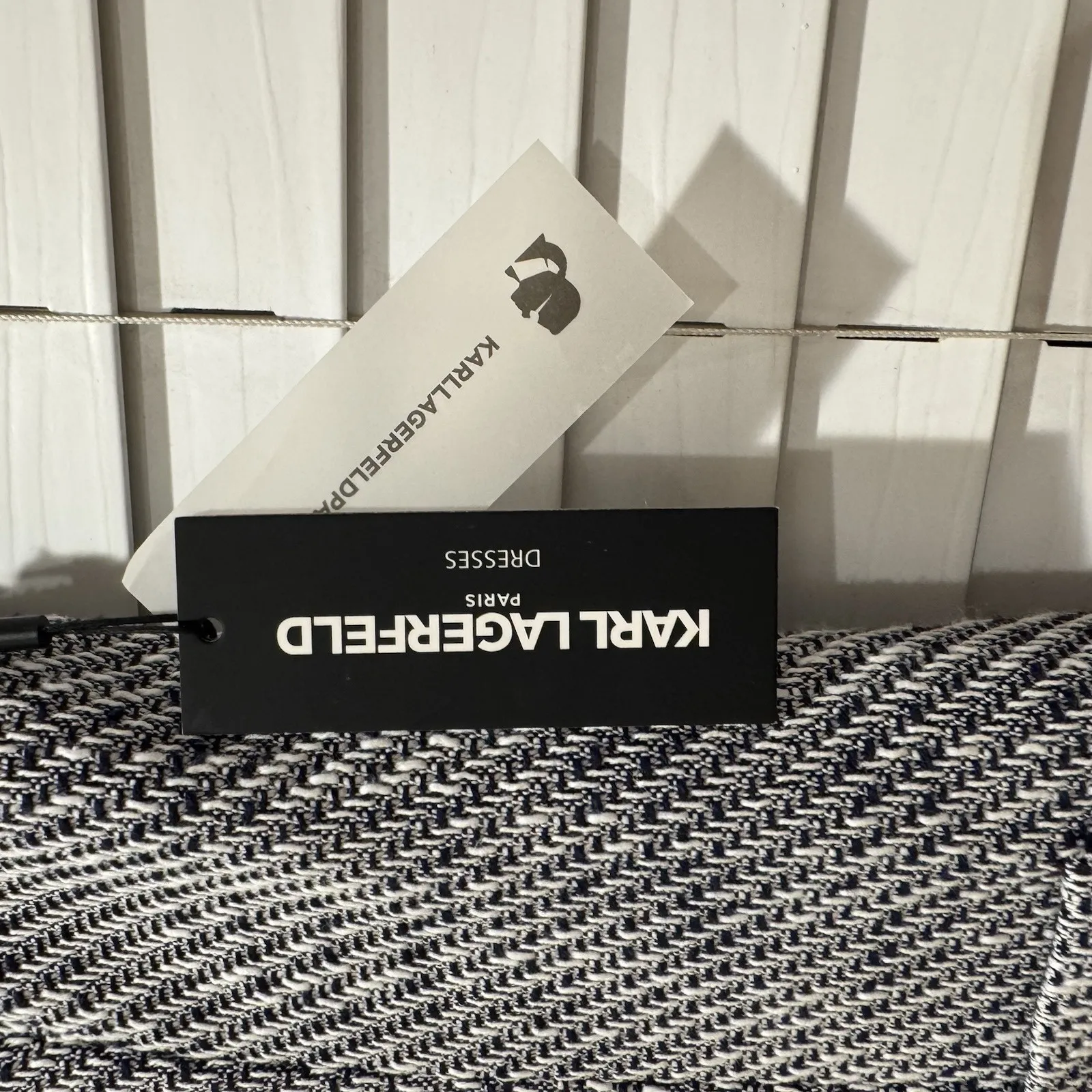 NEW Karl Lagerfeld Paris Dress Navy Blue White Tweed Shift Preppy Pockets Sz 8‎ - Image 7