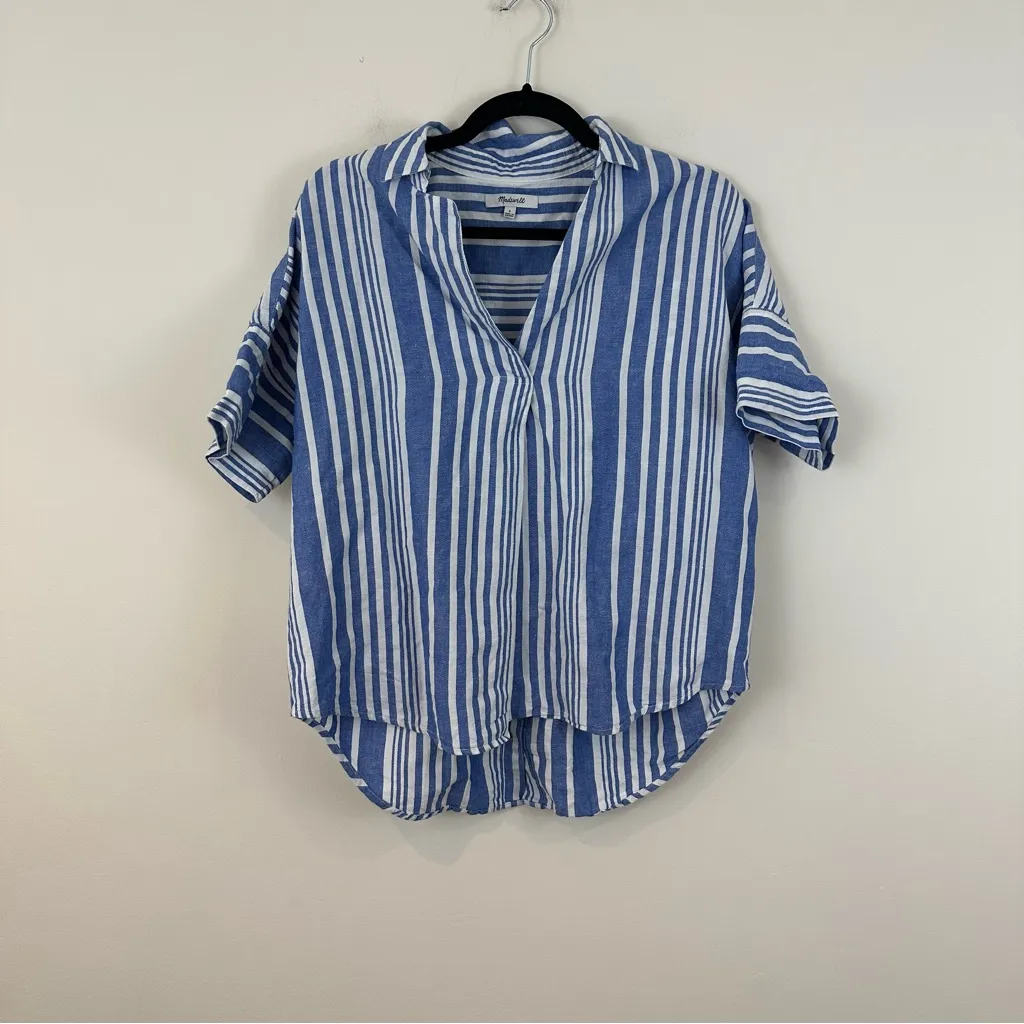 Madewell Courier Button-Back Shirt in Hinsdale Stripe Blue and White Size Small - Image 2