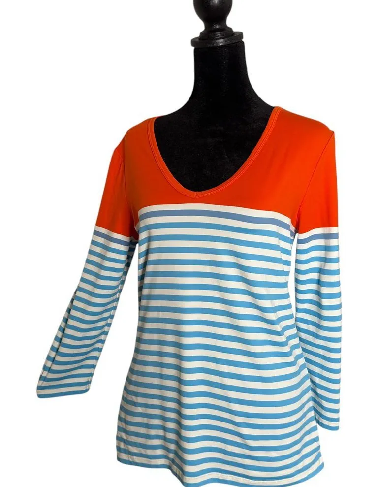 J. McLaughlin Catalina Cloth Striped Top Size S Orange Blue Coastal Preppy - Image 1