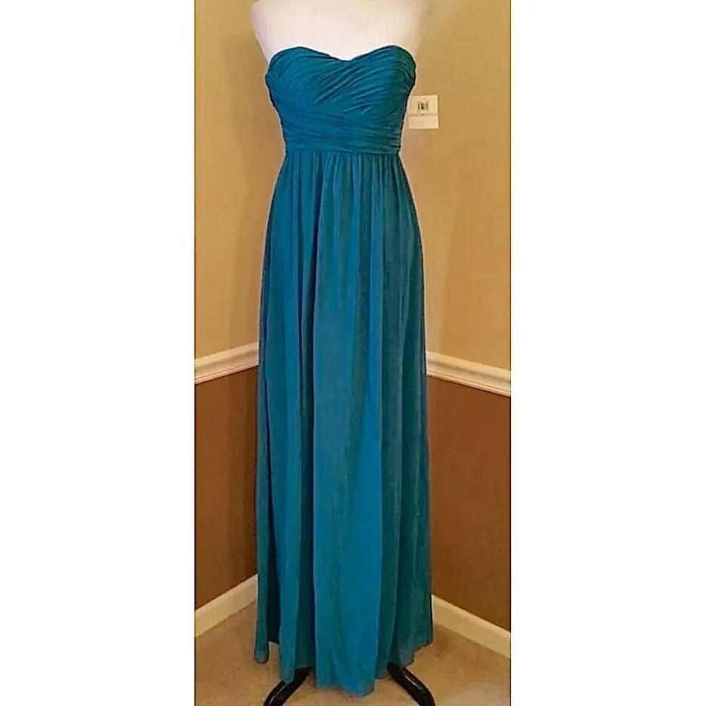 Strapless Formal Maxi Party Dress Jade Teal Pleated Donna Morgan ModCloth Size 2 - Image 2