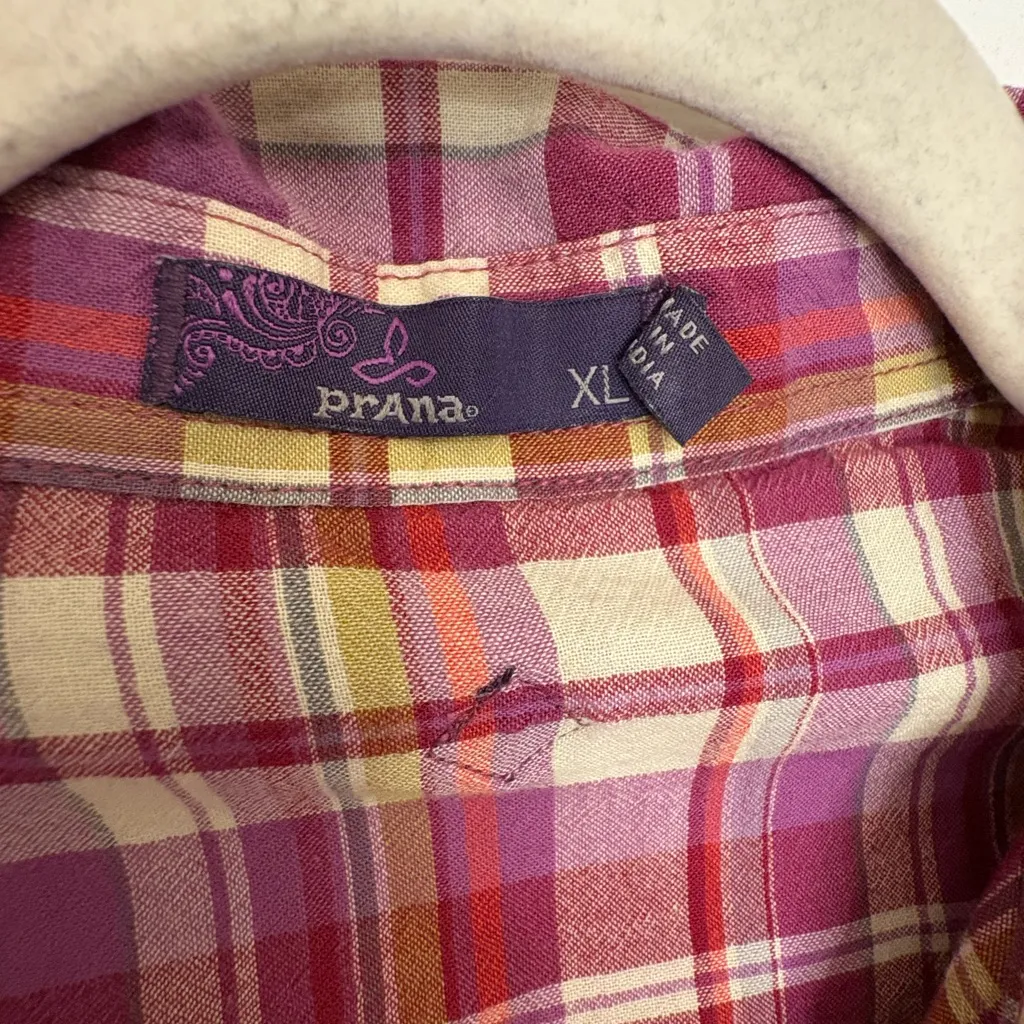 prAna Pink Purple Plaid Button Down Shirt XL Outdoor Classic Hiking Gorpcore - Image 3