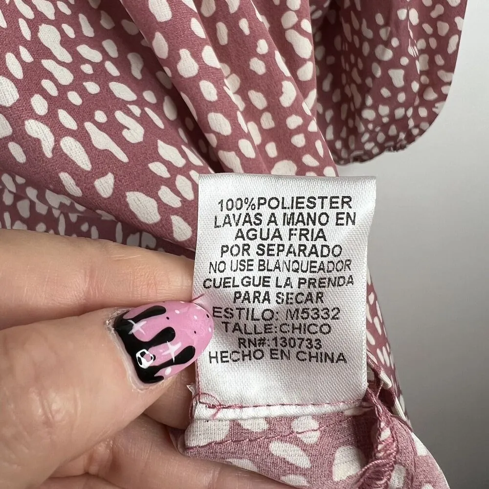 Umgee Size S Babydoll Top Animal Print Mauve Pink V-neck Balloon Sleeve Women’s - Image 7