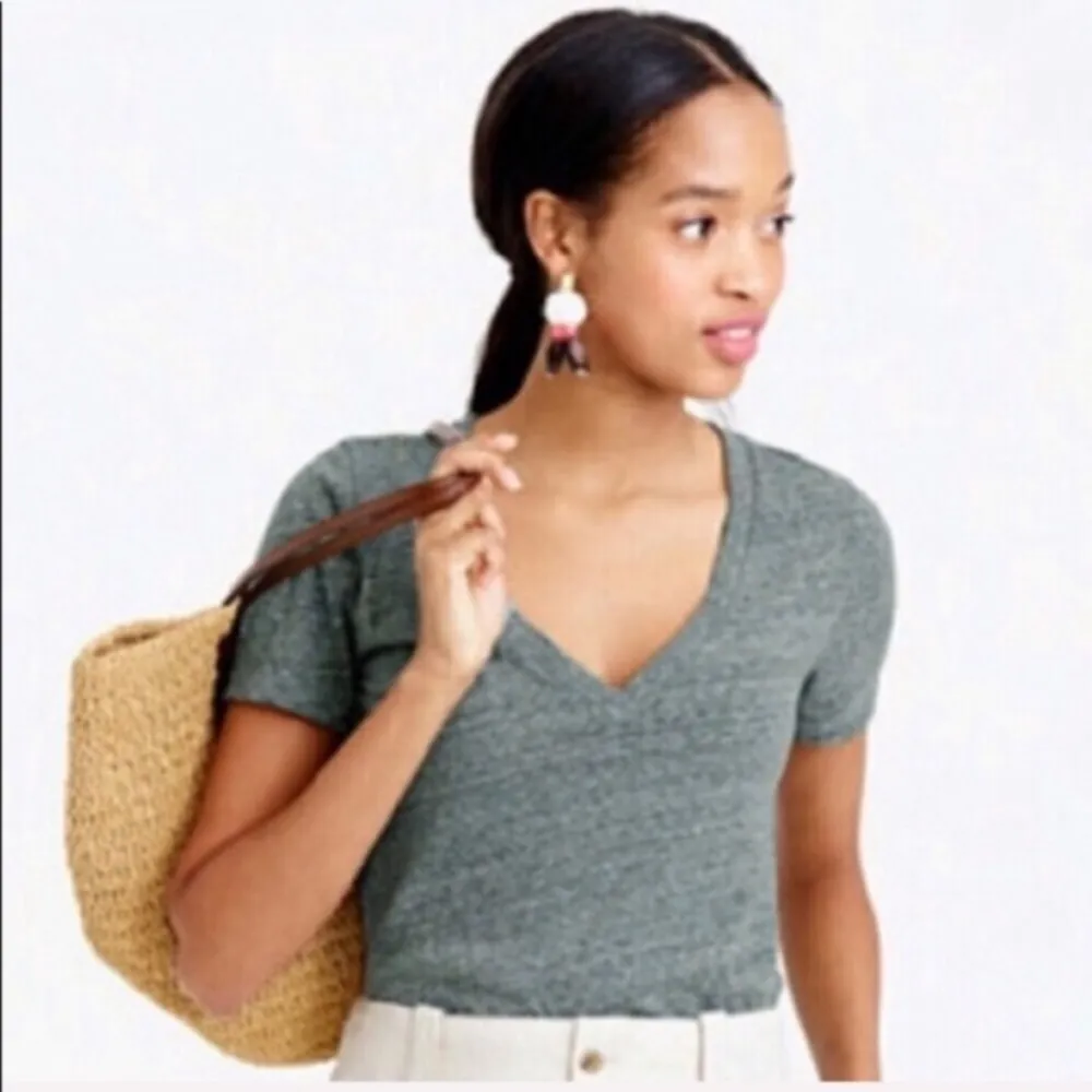 J. Crew Speckled Cotton V-Neck Size Small - Image 2