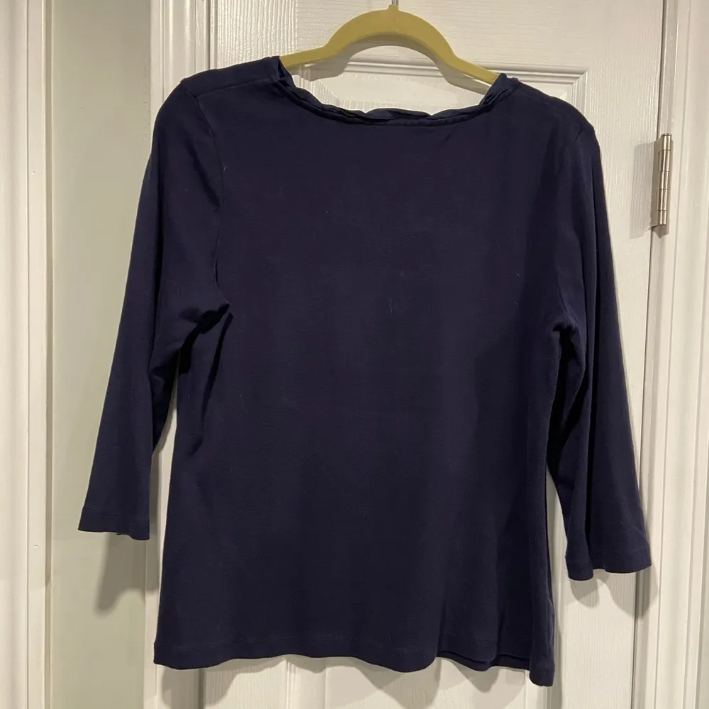 Laura Scott Size LP Navy Blue 3/4 Sleeve V Neck Top Satib Embroidered Trim - Image 9