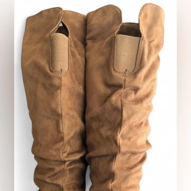 Vepose Women’s Camel Knee High Comfortable Boots Suede Slouch Flat Boots Sz 6. Tan - Image 10