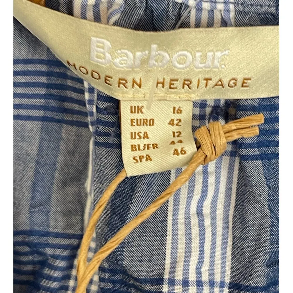 Barbour Renfew Cotton V-neck Top Bluebell Blue and White Check Size 12 NWT - Image 3
