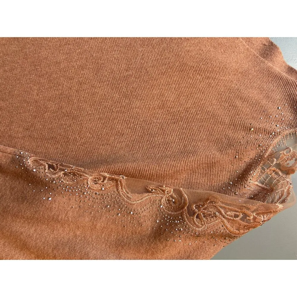 Vilo Milano Women Sweater Delicate Jewel Detail Size Large L Sheer - Image 4