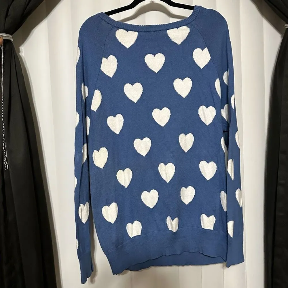 Torrid blue sweater with white hearts, scoop neck, long sleeved - Image 3