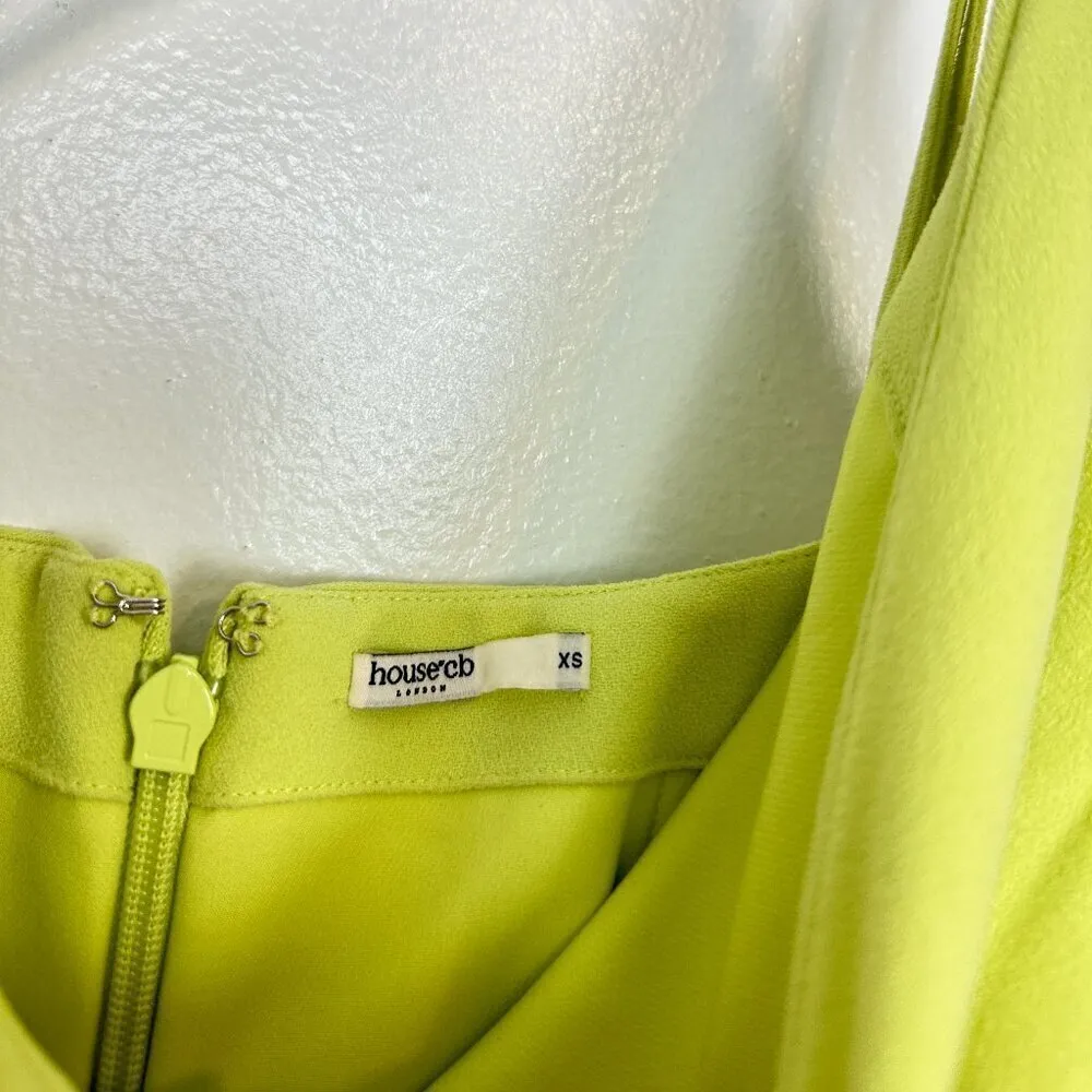 HOUSE OF CB Alessia Asymmetric Feather Trim Midi Dress in Lime Size X-Small - Image 7