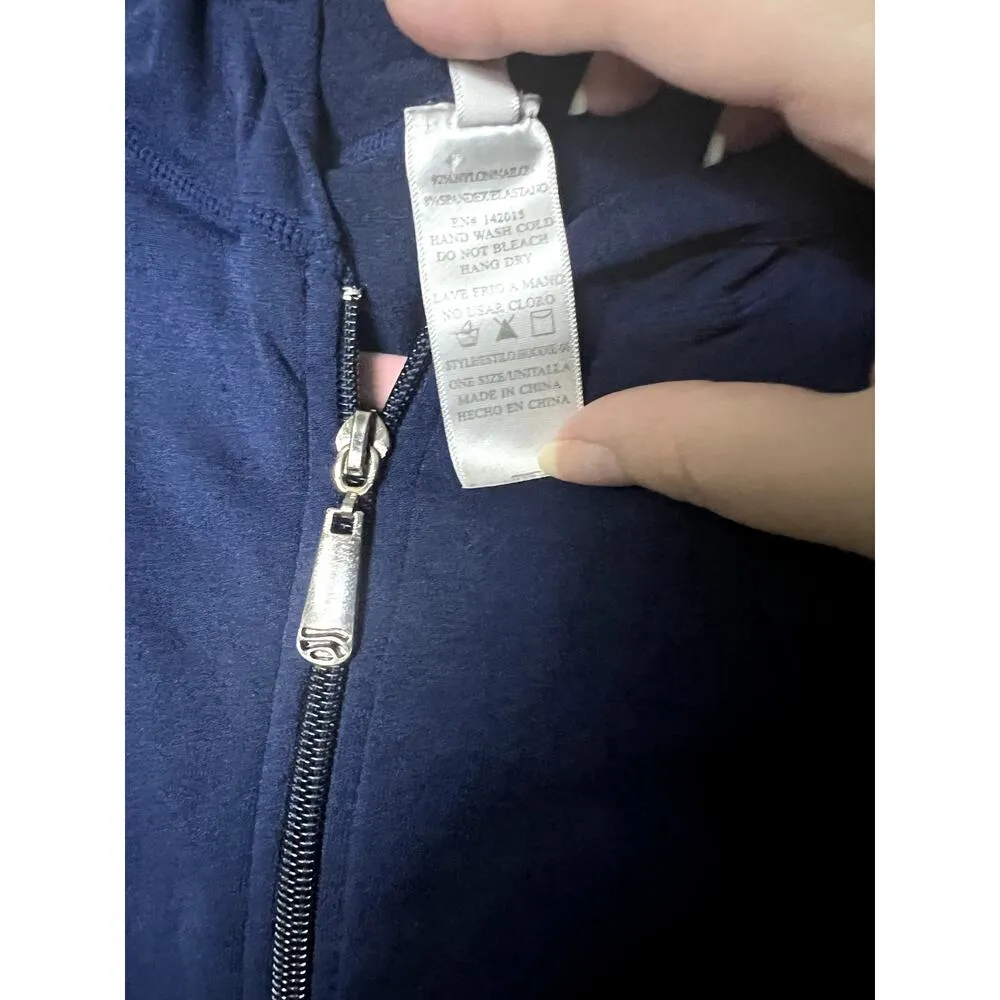 GG's Fashion Sports Zip Up Sweater Blue Tight Fitting Ribbed Sides Size XS/S - Image 7