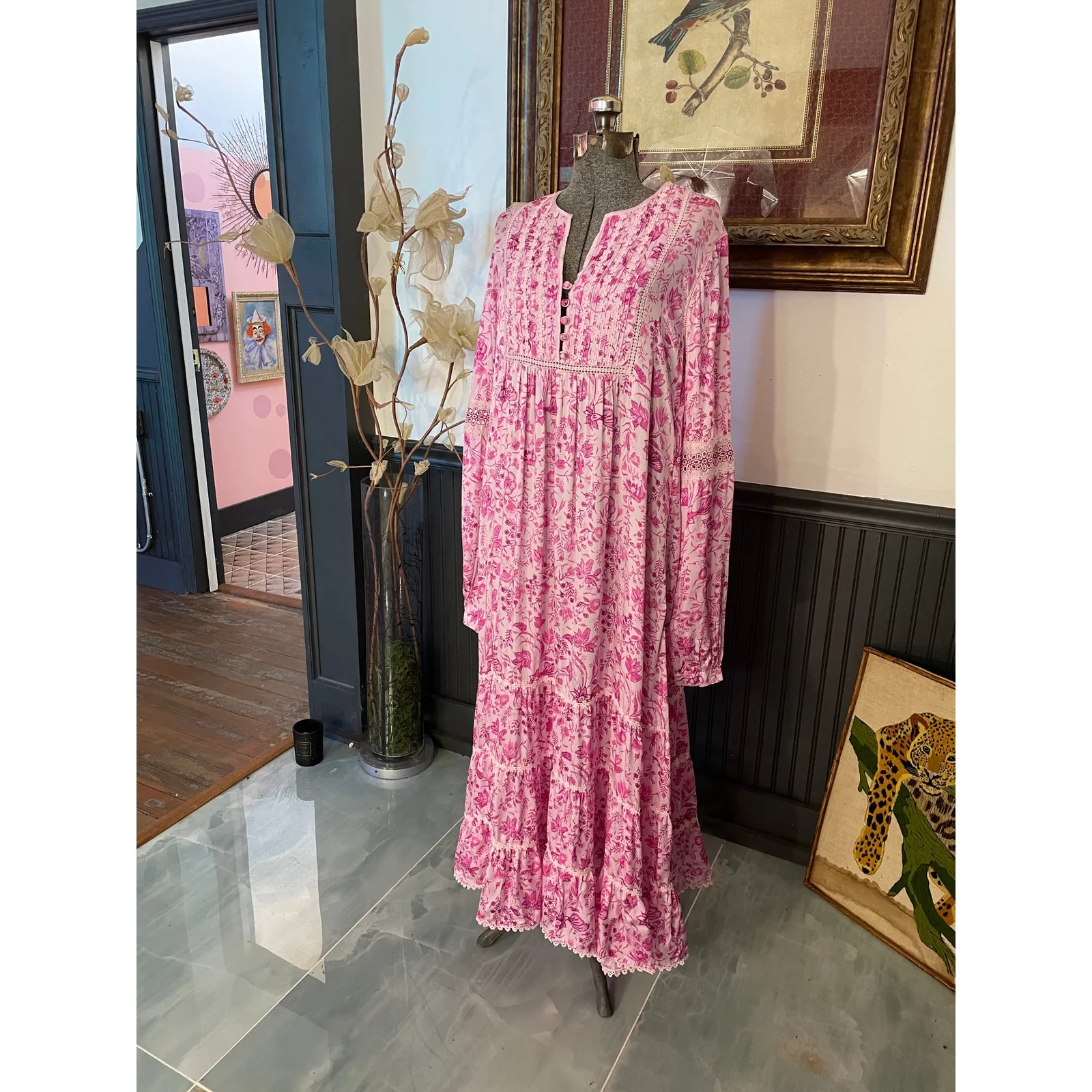 Anthropologie Payal Jain Pink Floral Boho Midi Dress Size M - Image 2