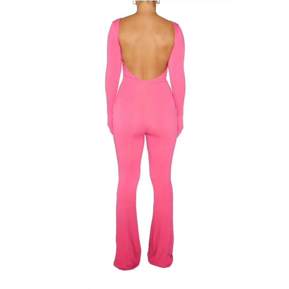 Naked Wardrobe Flare Onesie Jumper Playsuit Pink Women's Jumpsuit Snatch XS NEW - Image 3