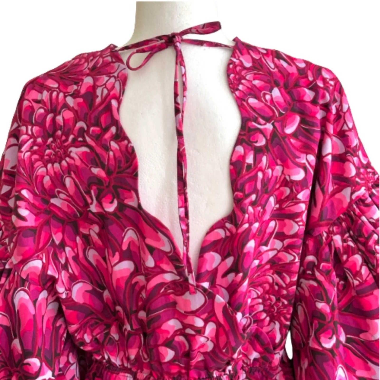 Kika Vargas X Target Top Blouse Pink Floral Mum Puff Sleeve Scallops Large NEW - Image 8