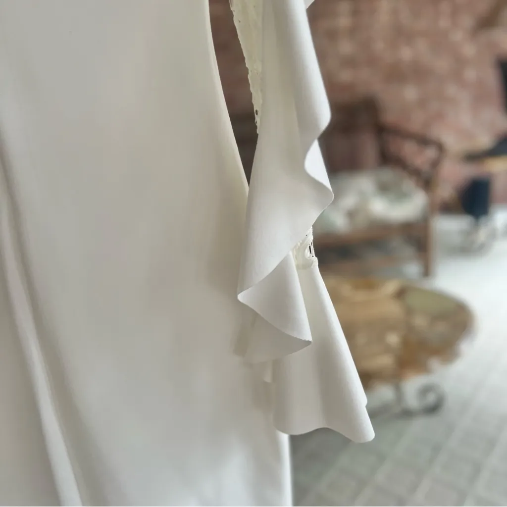 Betsy & Adam Dress Ivory Lace Embroidered Long Tulip Sleeve Knit Cocktail 4 - Image 15