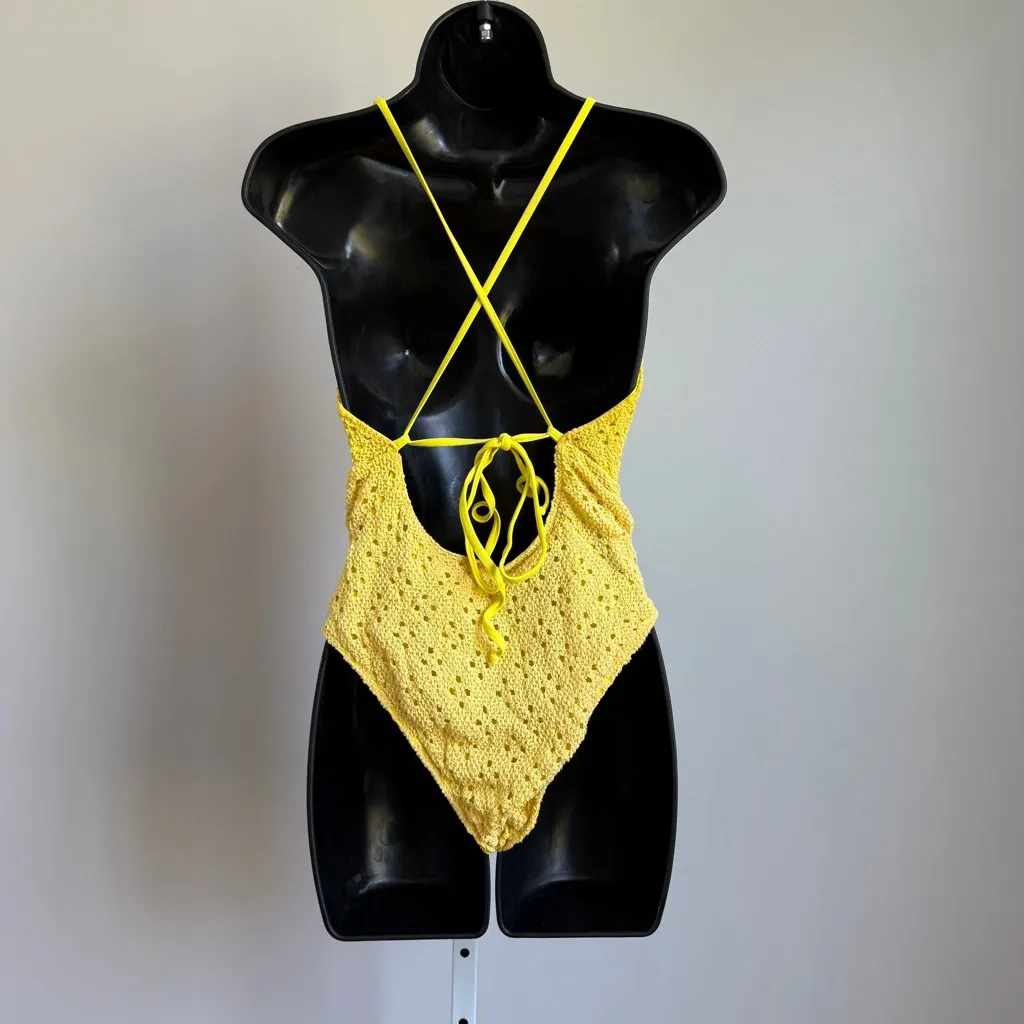 Nightcap Swimwear sz S yellow deep plunge knit One Piece‎ Swimsuit - Image 4