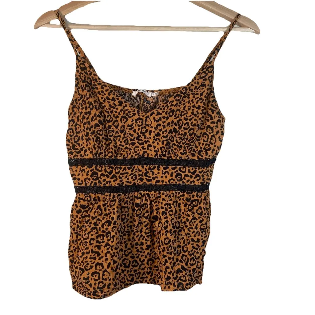 Women's Leopard Ladder Trim Tank Top S MiAmi Francesca's Mobwife Cheetah‎ Party Black - Image 2