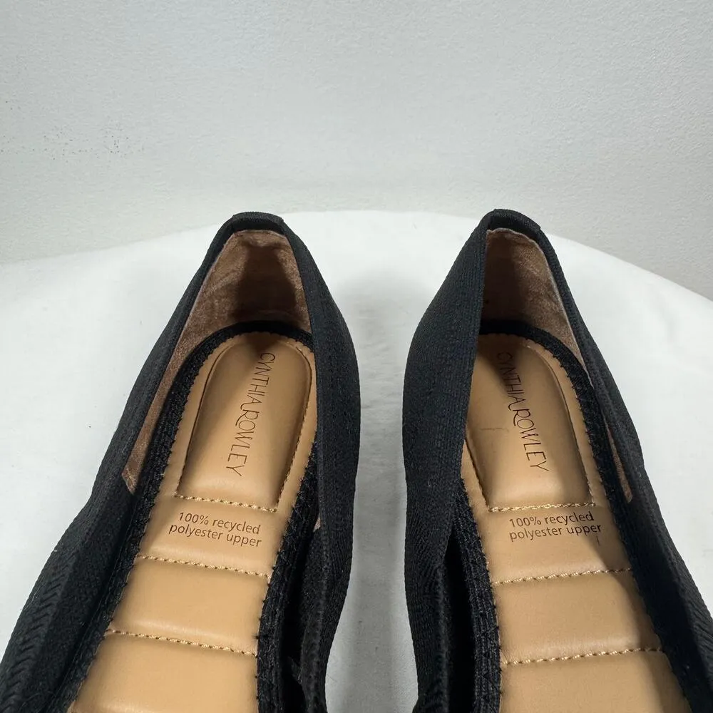Cynthia Rowley Chelsea Flat Women 7.5 Black Pointed Toe Knit Slip On Casual Work - Image 4