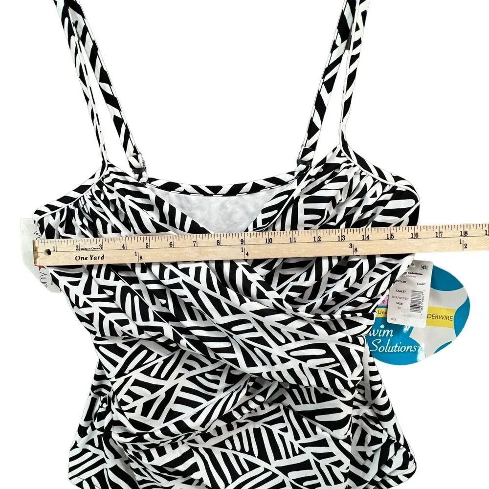 Swim Solutions Swimsuit Womens 20 Black White Ruched Underwire Tummy Control Size undefined - Image 5
