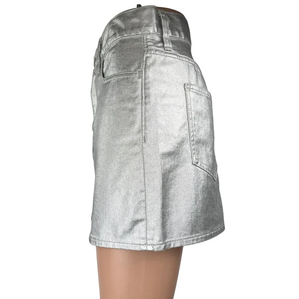 NEW Madewell x Aimee Song Women's Silver Metallic Denim Jean Mini Skirt Size 26 - Image 2