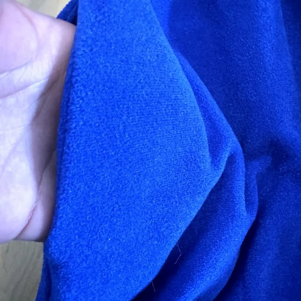 Vintage Vanity Fair Velour Housecoat Robe 70s 1/2 Zip Nightgown Pockets Blue M - Image 2