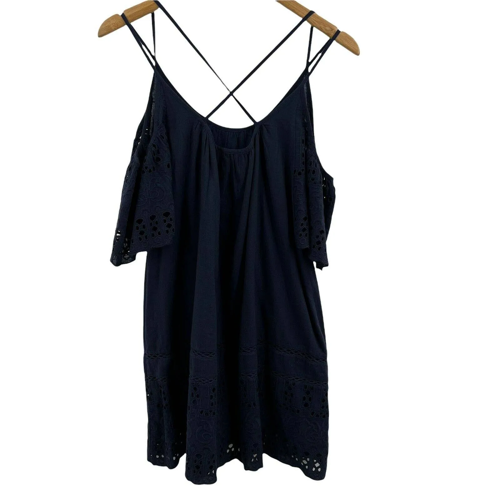 Anthropologie dRA Navy‎ Off Shoulder Eyelet Nancy Dress XS - Image 7