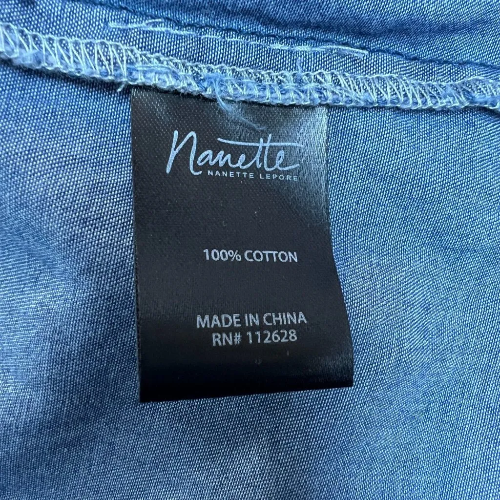 Nanette Lepore Dress Women 1X Blue Chambray Shift Rope Lace Up 3/4 Sleeve V-Neck - Image 8