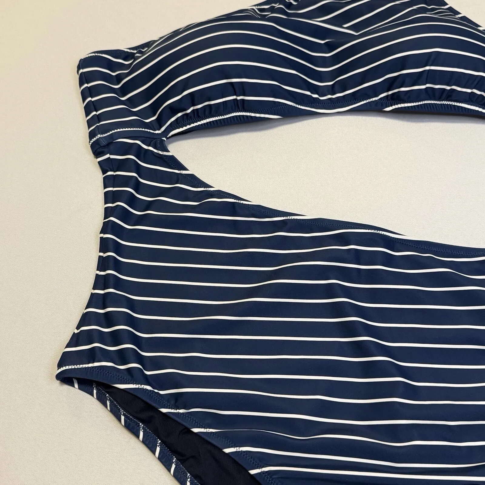 J Crew Cutout One Shoulder One Piece Swimsuit NEW Navy Blue White Stripe Swim 22 - Image 7