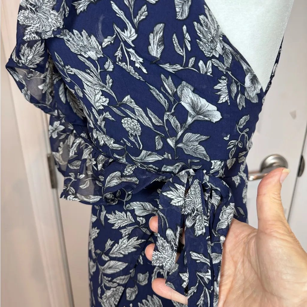 BB Dakota RSVP Fairycore Coquette Floral Ruffle Wrap High-Low Maxi Dress Navy 0 - Image 7