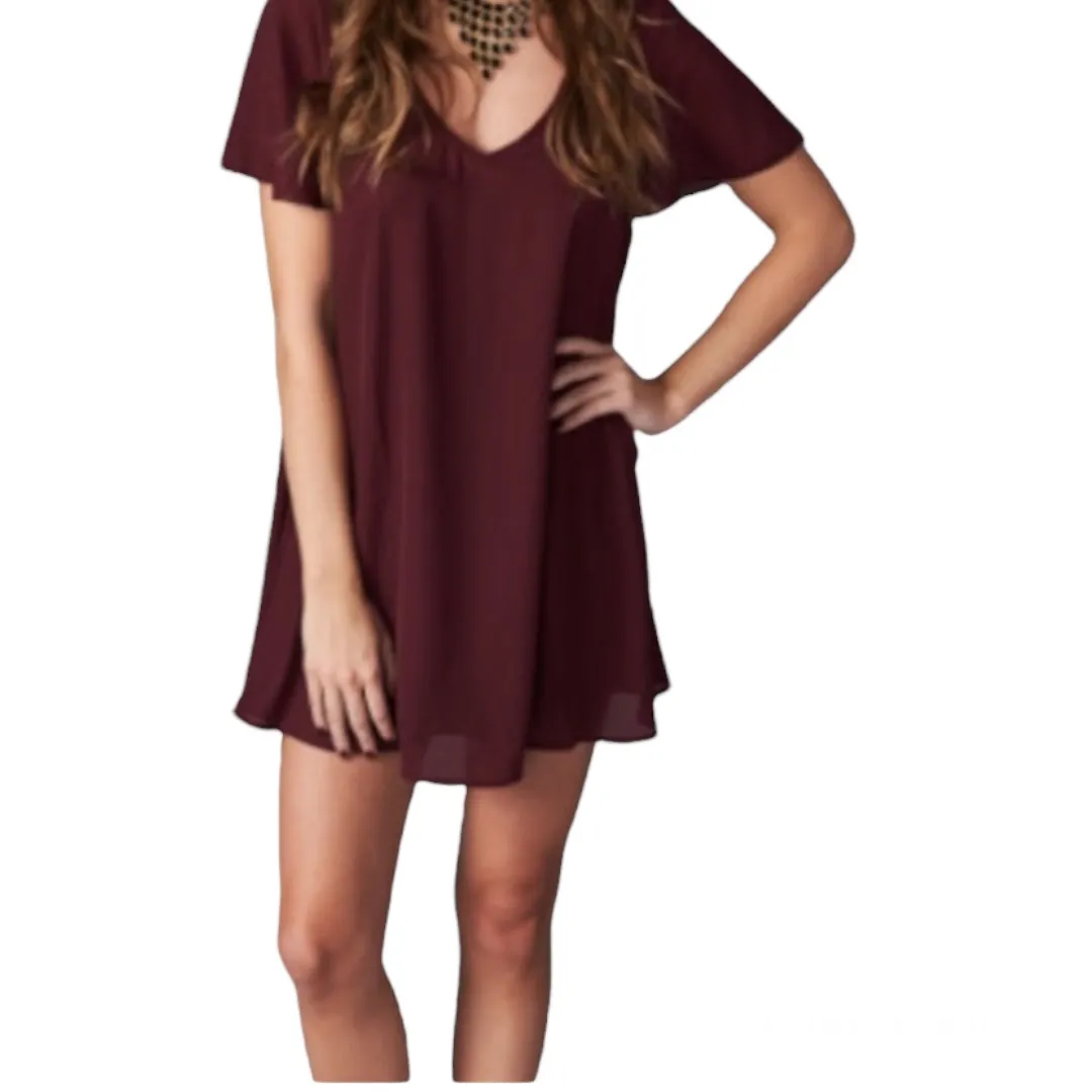 Short Sleeve Mini Burgundy Red Dress Small - Image 9