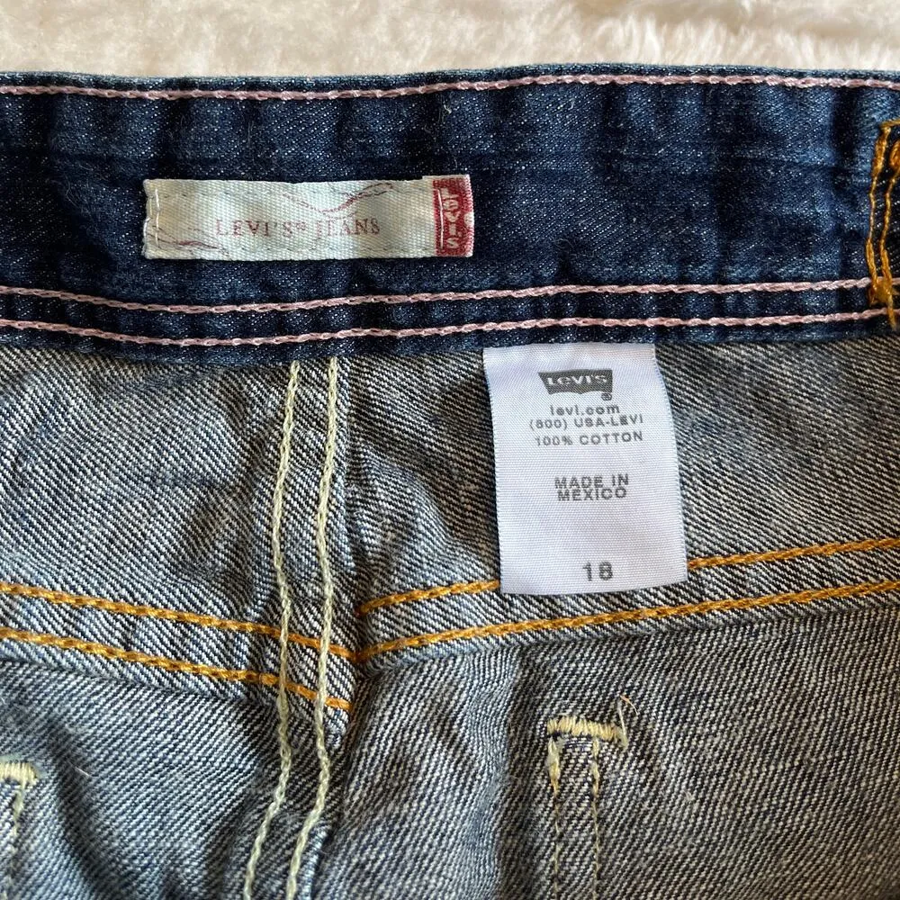 Levi’s VTG Y2K Distressed Denim Dark Wash Mini Skirt Adjustable Waist Plus Size - Image 7