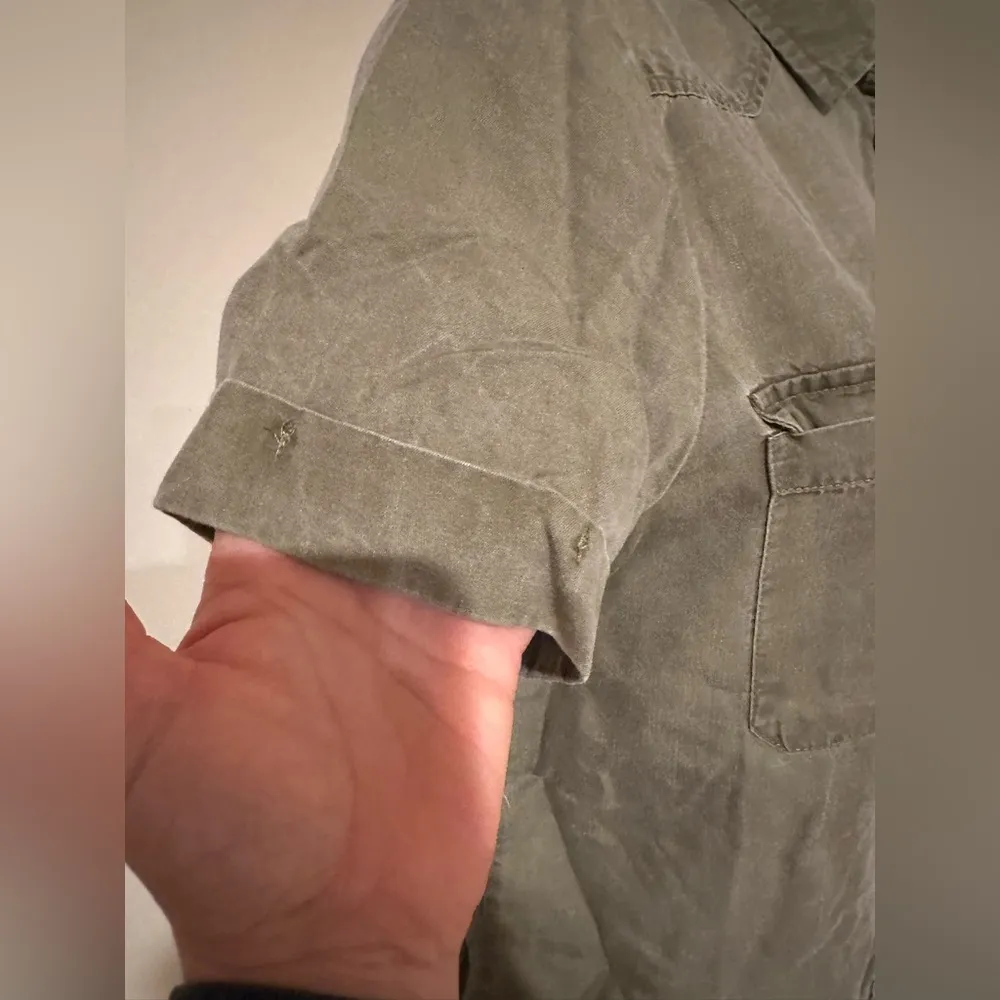 JANE + DELANCEY Olive Green Button Down Collard Cuffed Sleeves Casual Top Sz M Size M - Image 6